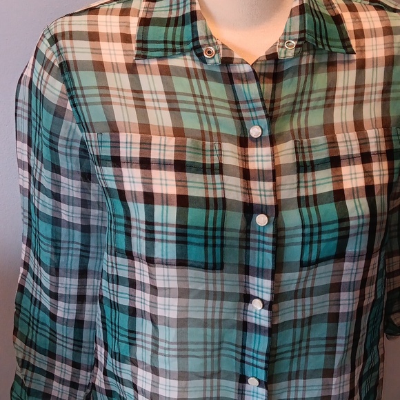 Michael Kors plaid sheer silk blouse - Picture 2 of 6